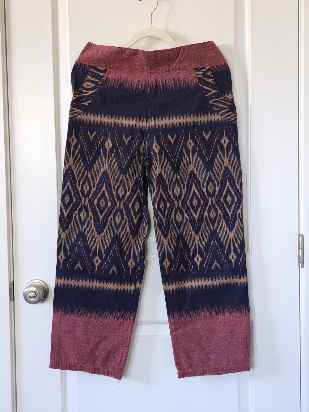 Boho Purple, Black & Gold Geometric Print Pants